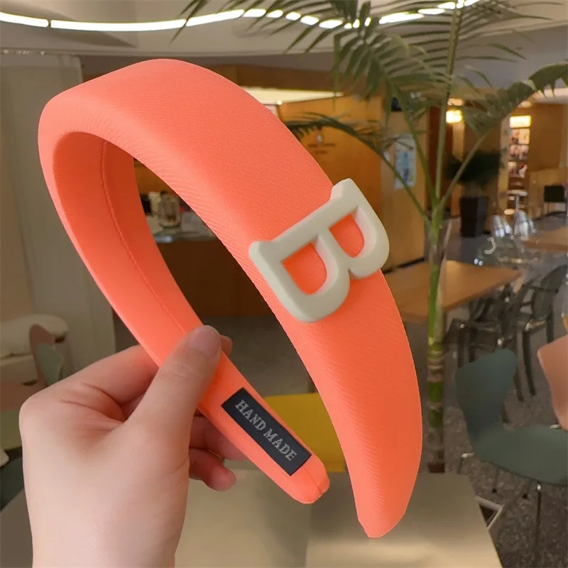 Letter B Hairband Wide Headband  Candy Color Sponge Headwear Hair Accessories Korean Fashion Stylish For Women