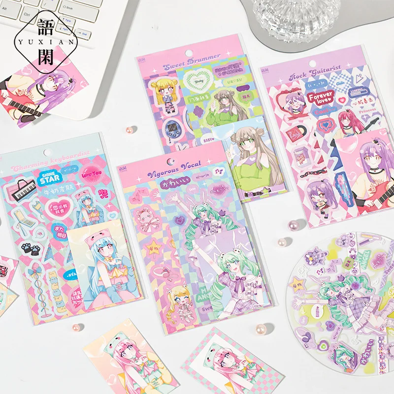 

4pcs/lot Kawaii Scrapbook Stickers Girls' Band DIY Journaling Scrapbooking Supplies Decorative Stationery Sticker