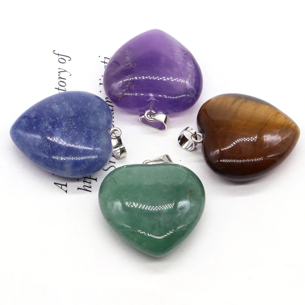 

30MM Love Heart Shaped Healing Agate Gem Fashion Necklace Natural Crystals Gemstone Reiki Worry Stones Gift For Jewelry Pendant