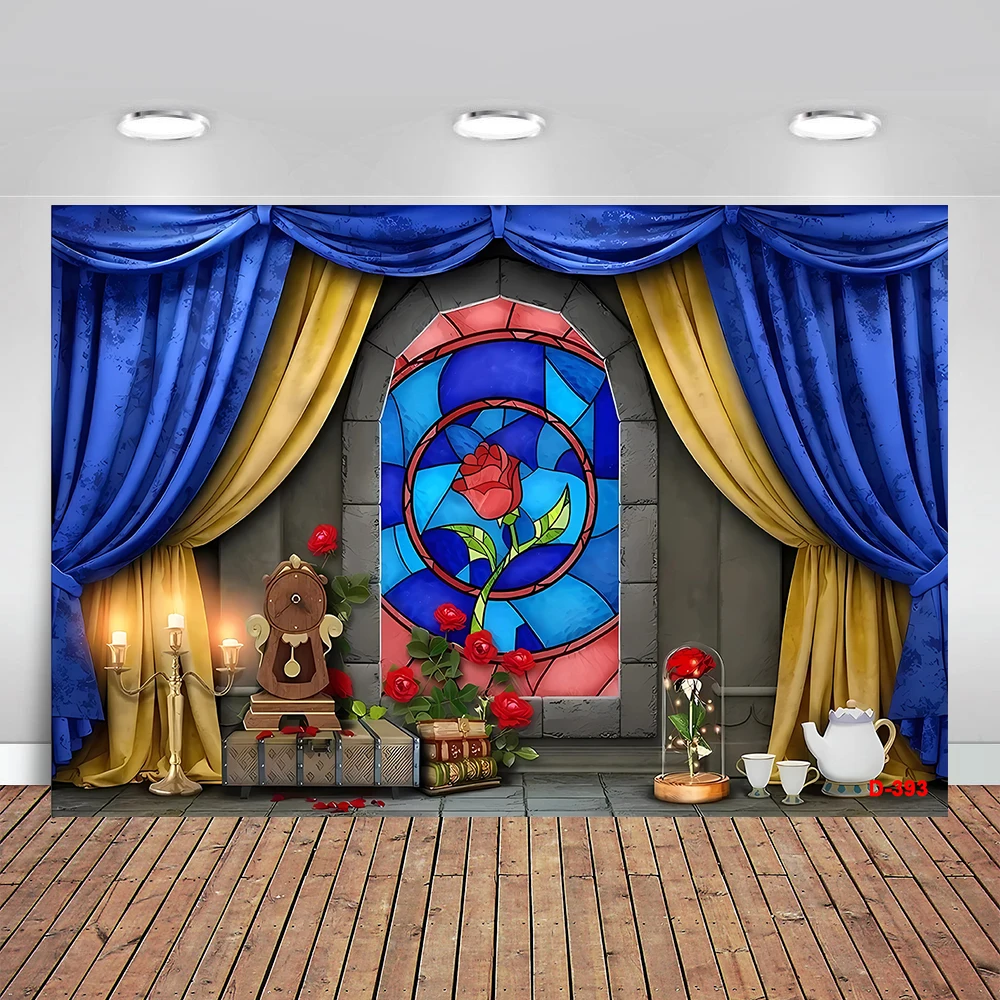 

Vinyl Photography Backdrop Beauty and The Beast Fairy Tale Castle Family Shoot Children Background for Photo Studio Banner