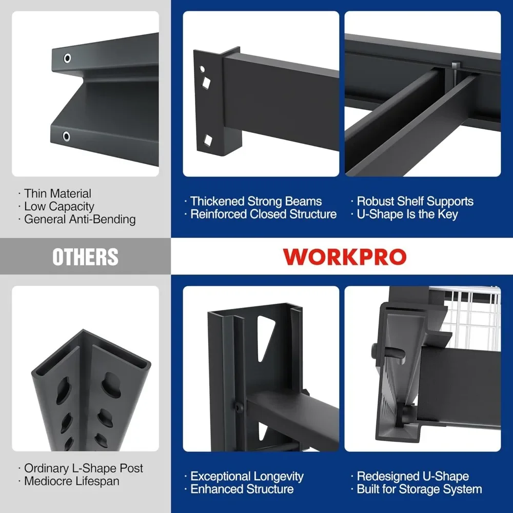 Ультраширокий 4-уровневый металлический стеллаж для гаража 68 дюймов Ш x 24 дюйма Д