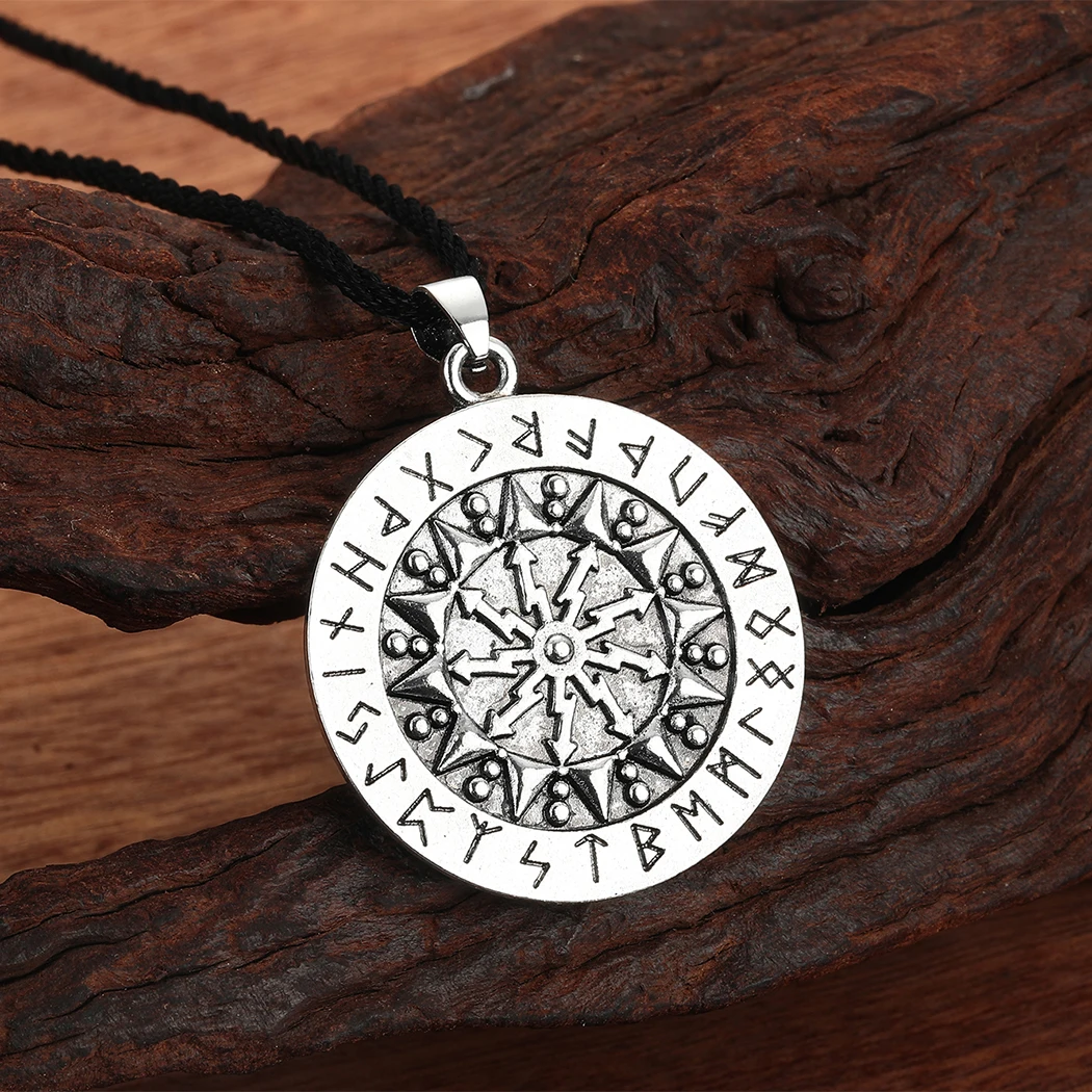 

Cxwind Stainless Steel Thor Shield Amulet. Norse protection warrior sacred symbols and runes. Handcrafted Amulet Pendant Celtic