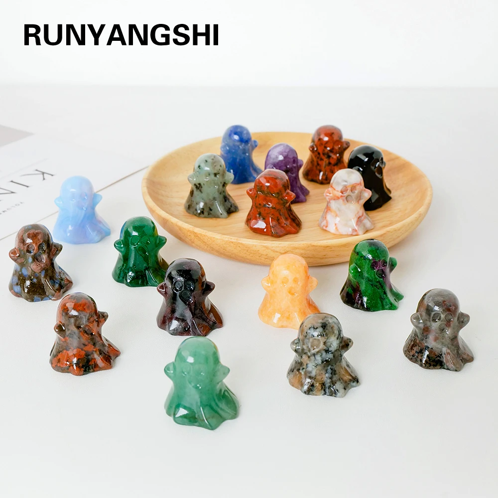 

Природный Хрустальный драгоценный камень белая ткань призрак камень ремесла розовый кварц Хэллоуин статуя украшения