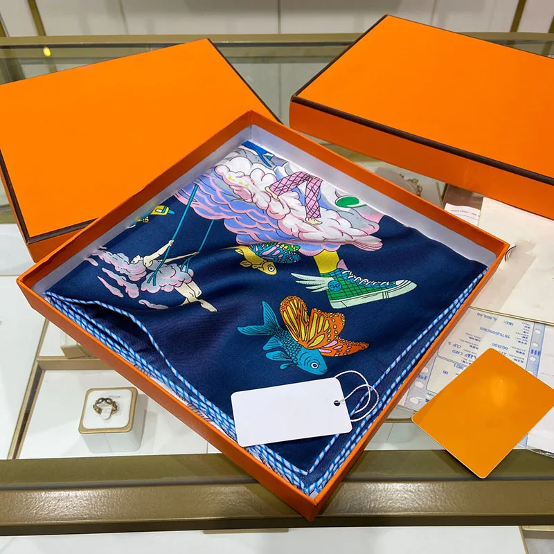 

Silk Scarf 90*90cm Herm** Luxury Scarf Woman Design Summer Twill Hijab Fashionable Pareo Bandana Headband Fashion Ladies Shawl