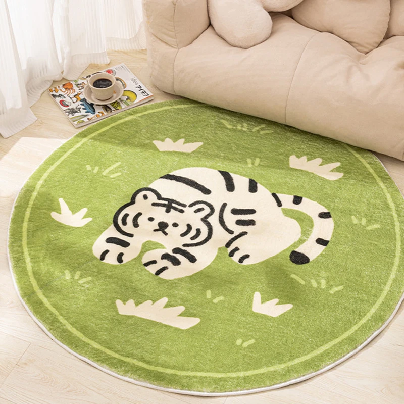 

Cartoon Round Living Room Carpet Modern Minimalist Design Cute Tiger IG Bedroom Fluffy Soft Rug Coffee Table Mat Decoration Home