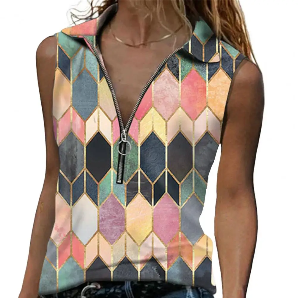 

Pullover Stylish Breathable Lady Summer Vest Streetwear Tank Top Rhombus Printing Female Garment