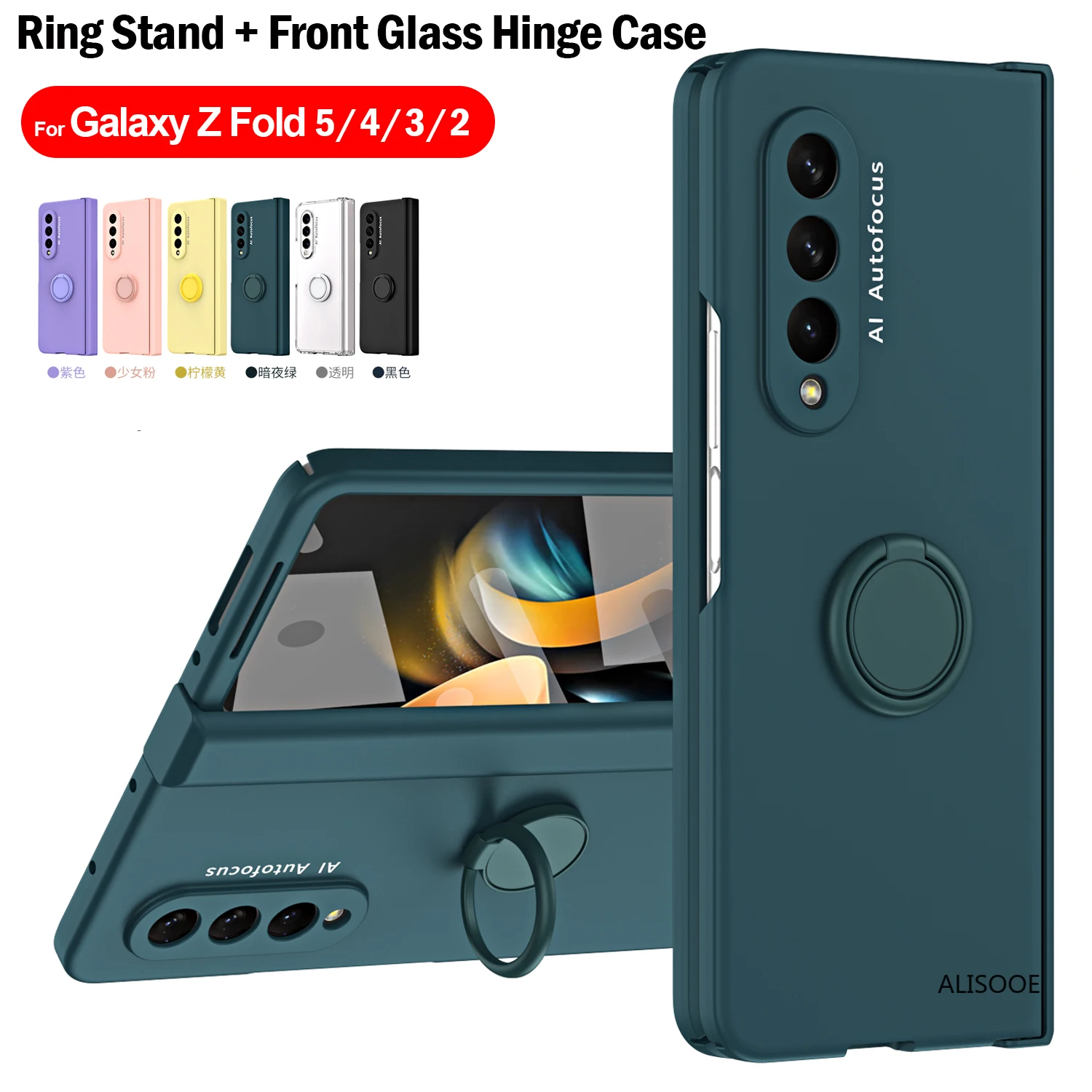 

Z Fold 5 Ring Stand Hinge Case for Samsung Galaxy Z Fold 5 4 3 2 Case Hinge Protection Holder Front Screen Glass Hard PC Cover
