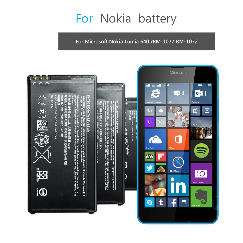

Mobile Phone Battery For Microsoft Nokia Lumia 640 RM-1109 RM-1113 RM-1072 RM-1073 RM-1077 RM Battery BV T5C BV-T5C 2500mAh
