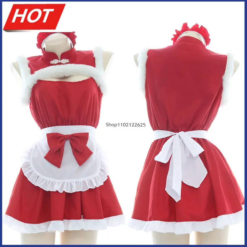 

Рождественская милая китайская горничная для девочек, костюм Санта Клауса для косплея, униформа для рождевечерние, зимнее красное платье в ...
