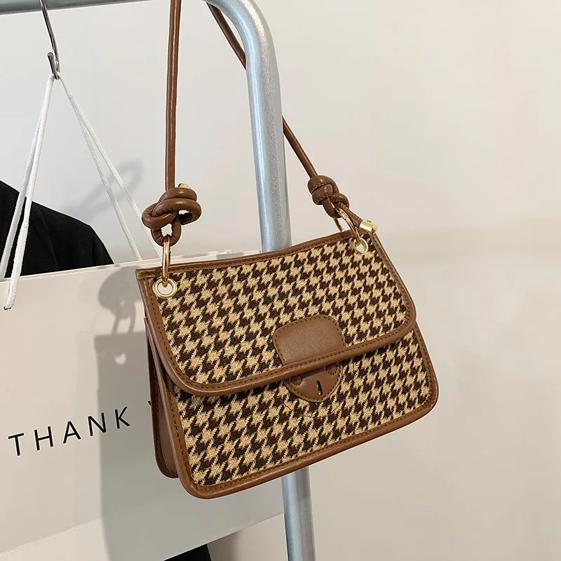 

Houndstooth Women's Crossbody Bag Woolen Single Shoulder Strap Fashion Trend Bag Flap Messenger Bag Luxury Winter Spring 2022
