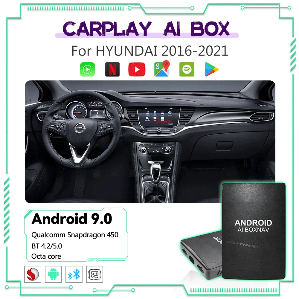 CarPlay AI Box Wireless For HYUNDAI ix35 MISTRA Sonata Azera Genesis Sedan i10 2016-2021  Android  Mirror link Netflix Yotube