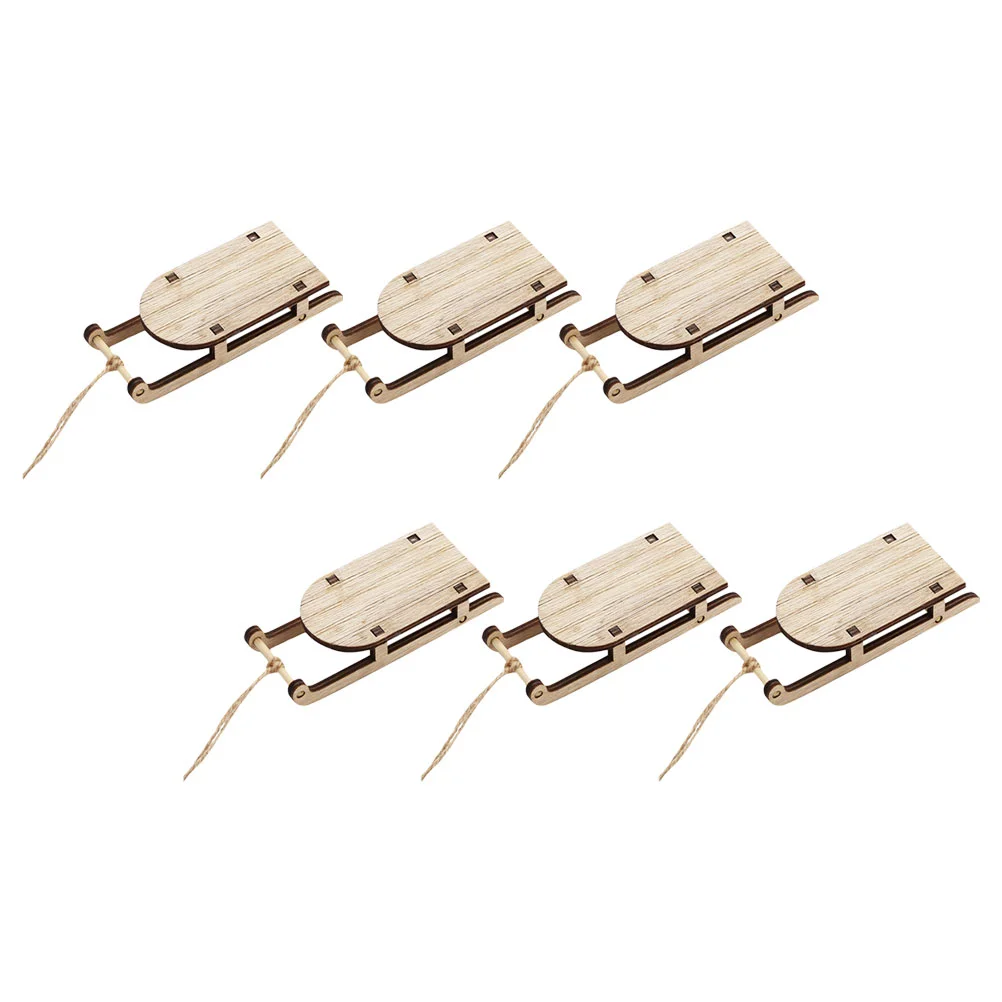 

6pcs Holiday Miniature Sleigh Rustic Wood Sled Sleigh Model Desktop Ornament Christmas Tree for Mantel Door Bookshelf Holiday