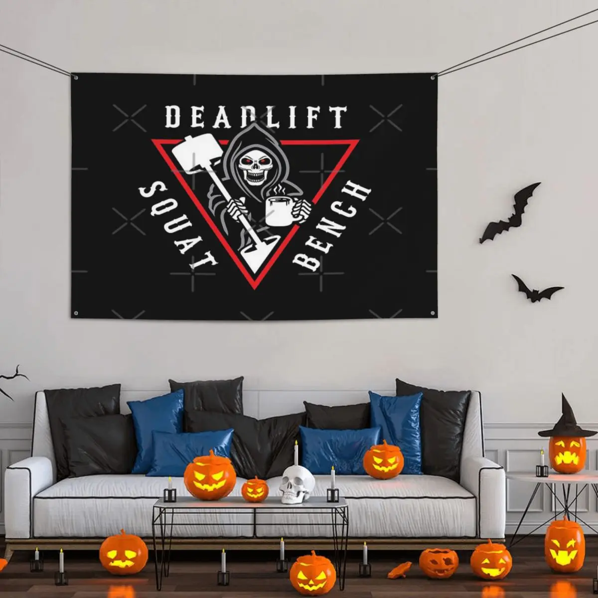 

Squat Bench Deadlift Grim Reaper Party Banner Decor 120x180cm Polyester Material Indoor Vibrant Colors Flowy Bright Color
