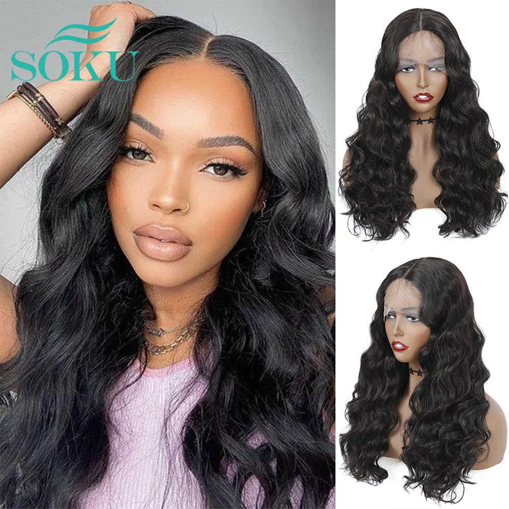 

Loose Wave Synthetic Lace Front Wig Middle Part Wig With Baby Hair SOKU Heat Resistant Hair For Black Women