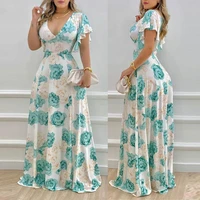 womens dresses v neck printed long skirts commuter high waist long skirts new womens clothing for spring and summer 2022