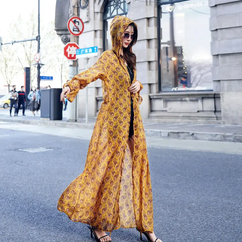 

2023 Long Kimono Cardigan Chiffon Retro Print Beach Holiday Sun Protection Shirt Summer Women Tops and Blouses J379