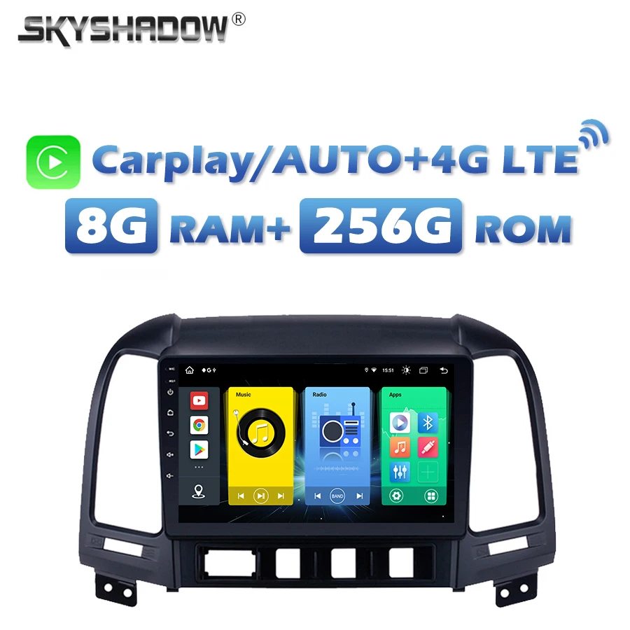 

4G SIM DSP автомобильный DVD-плеер Carplay Авто Android 8. 0 8G + 13,0G RDS радио WIFI Bluetooth 256 GPS карта для Hyundai Santa Fe 2006-2012