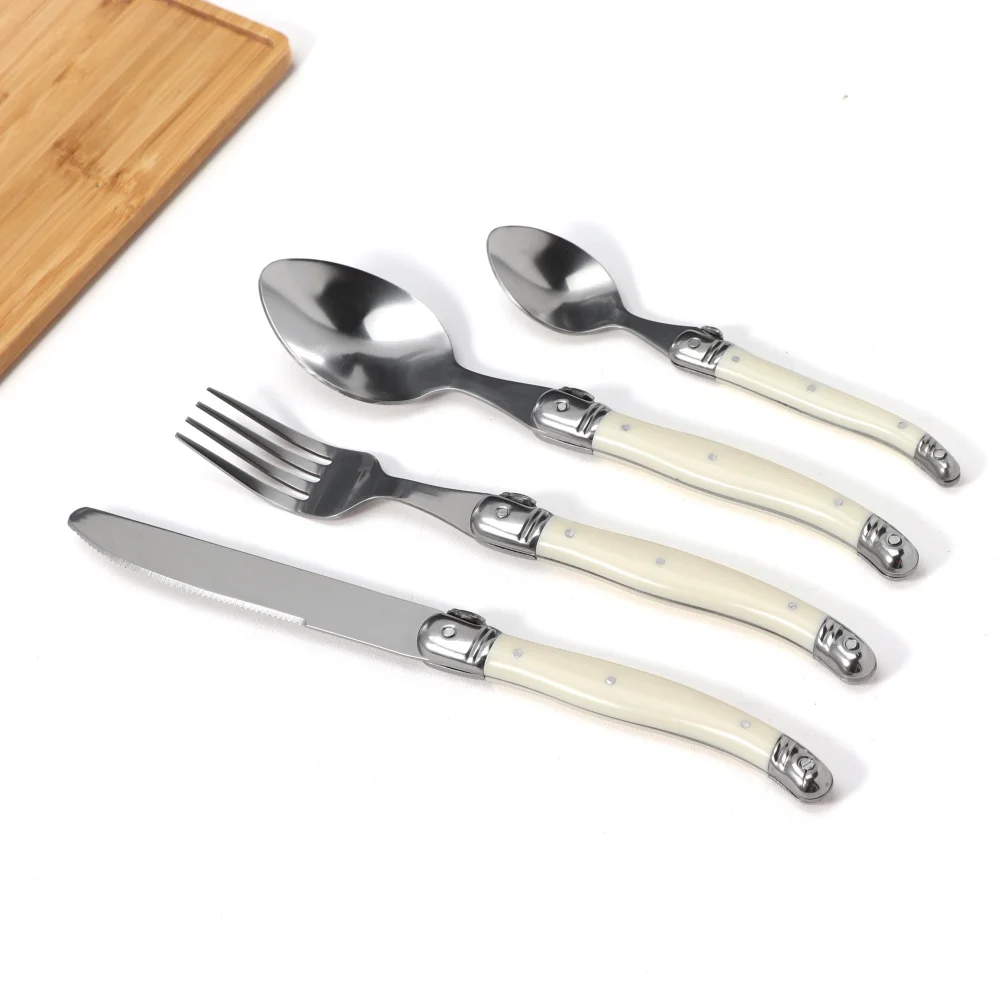 

Jaswehome 4pcs Laguiole Steak Knives Set Forks Set Spoons Set Mirror Polish Korean Stainless Steel Silverware Cutlery Set