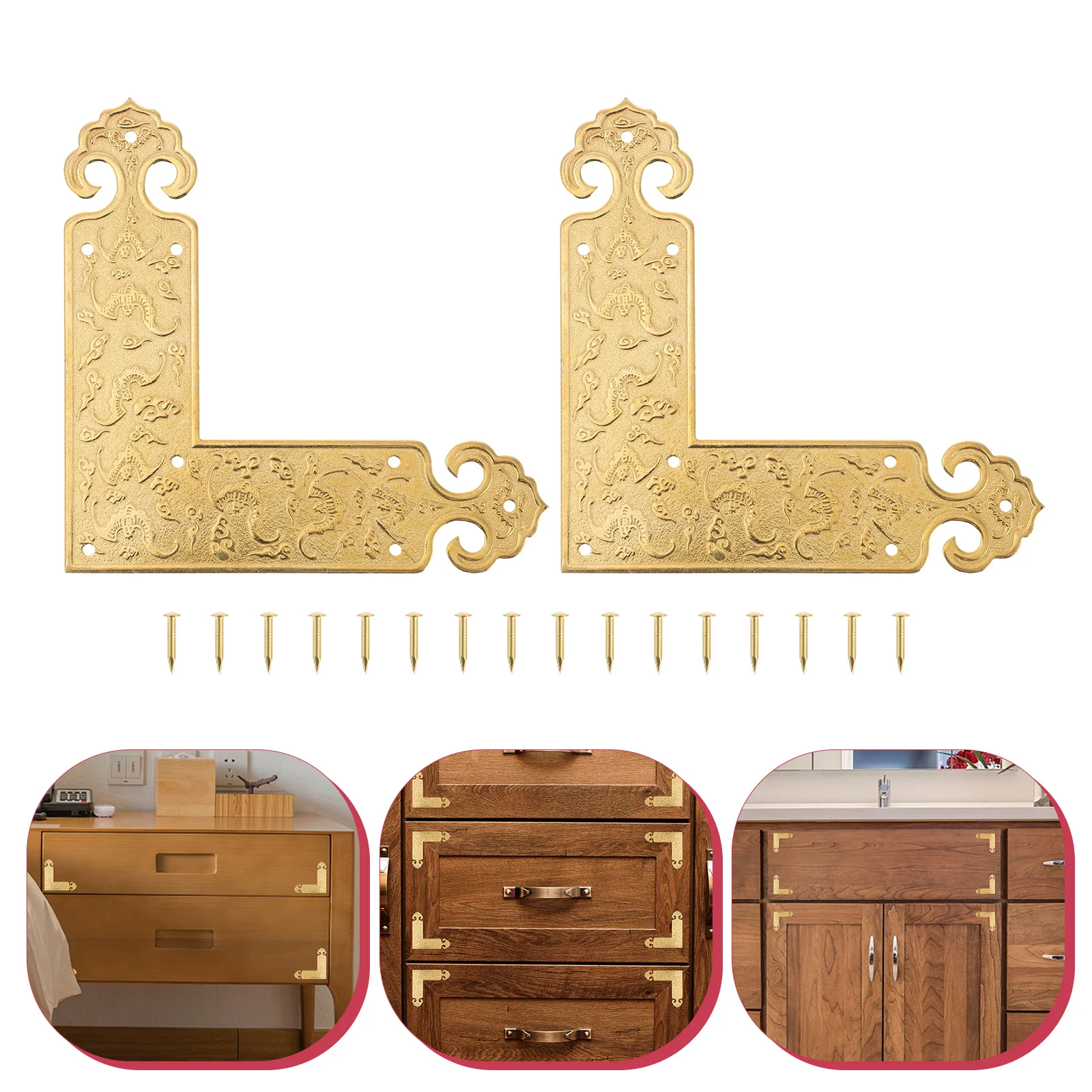 

2Pcs Corner Brass Bracket Corner Metal Joint Right Angle Brackets Fastener with Screws for Furniture Wood Cabinets Shelves
