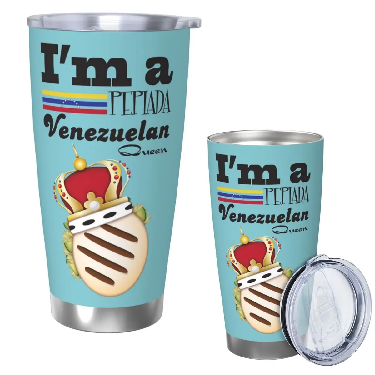 Фото Arepa Venezuela Im A Pepiada Venezuelan Queen Стакан из нержавеющей стали Чашка с вакуумной изоляцией Термальная холодная бутылка Соломинки 20 унций №1