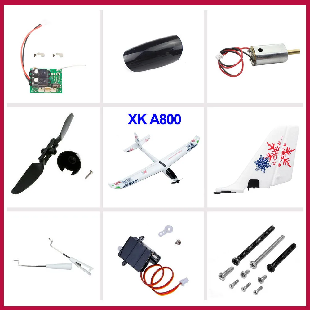 

WLtoys XK A800 RC Airplane Parts Motor Propellers Blades Wing Tail Group Servo Receiver Board Pull Rod Cover Screws USB Charger