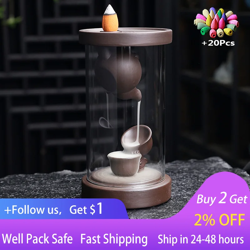 

Purple sand windscreen backflow incense burner smoke and dust creative small teapot household tea room incense burner decoration