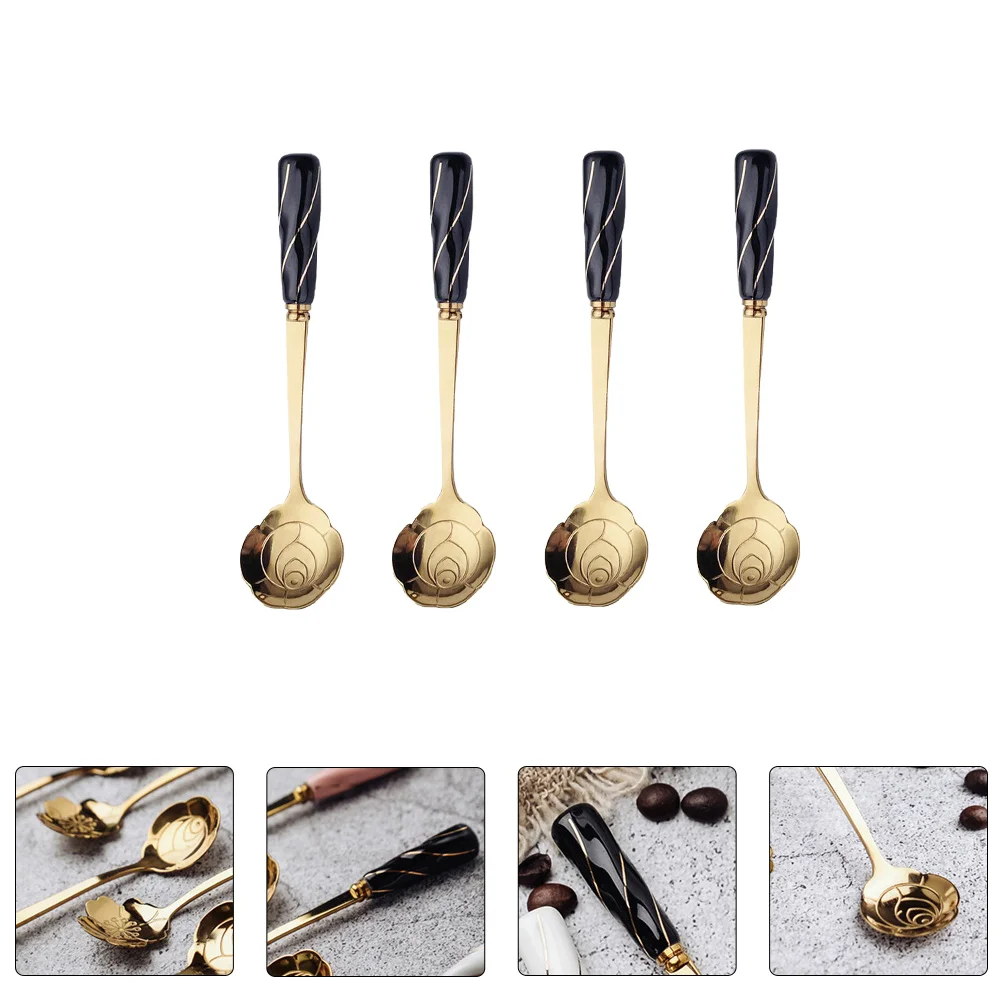 

4 Pcs Coffee Spoon Dessert Banquet Espresso Spoons Mini Rose Ceramics Multipurpose Scoop
