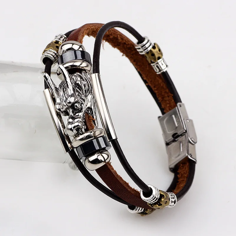 

Ethnic Style Faucet Handmade Woven Leather Rope Bracelet Temperament Alloy Metal Match Multi-layer Bracelets Jewelry Wholesale