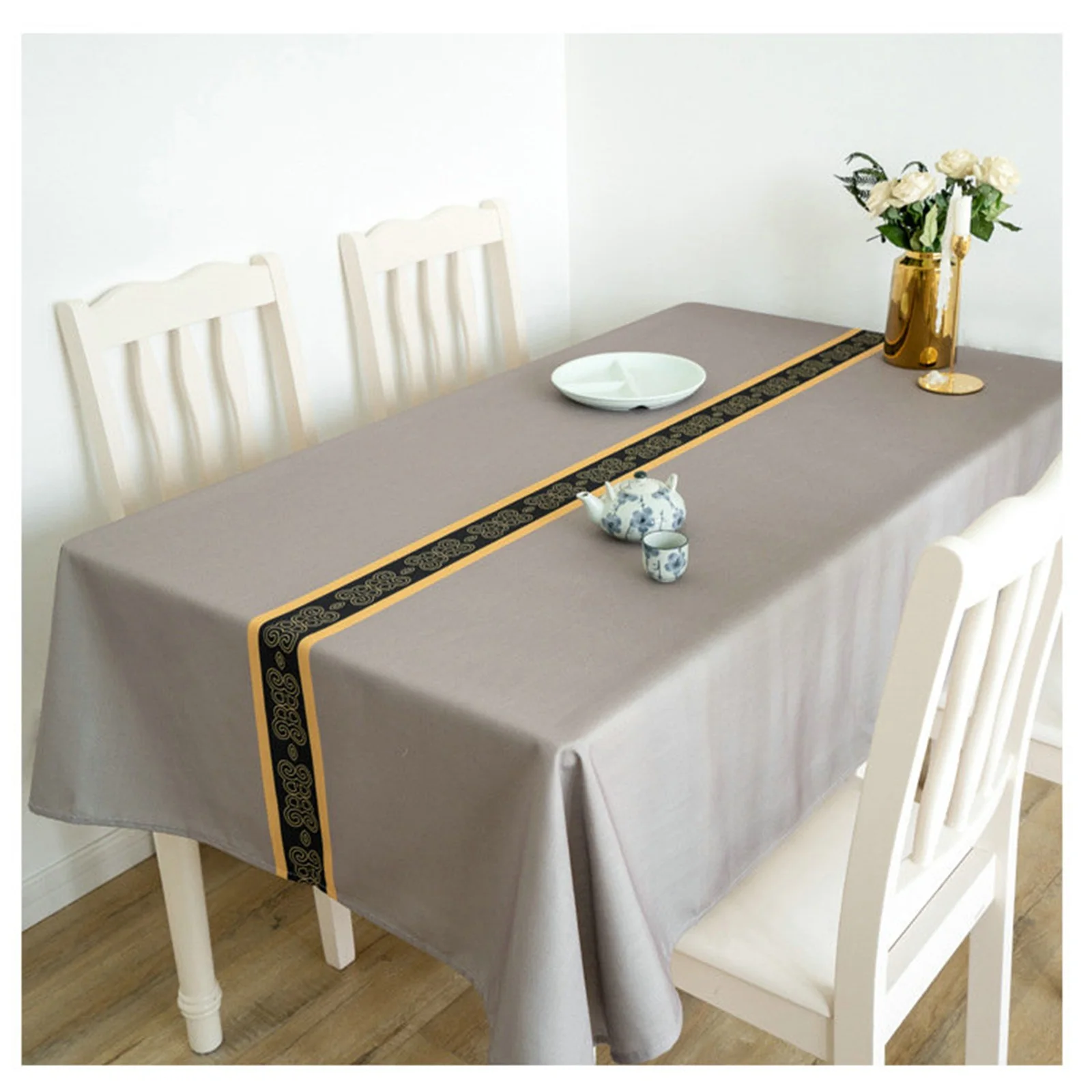 

Скатерти из полиэстера, водонепроницаемые чехлы для стола с винтажным узором, серый обеденный стол, кофейный столик