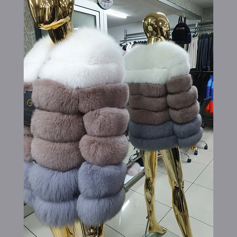 Dismantle Fox Fur Jacket Woemn Winter New Contrast Color Long Sleeve Tops 2022 Fur Strip Sewed Toghter Fox Real Fur Coat Lady