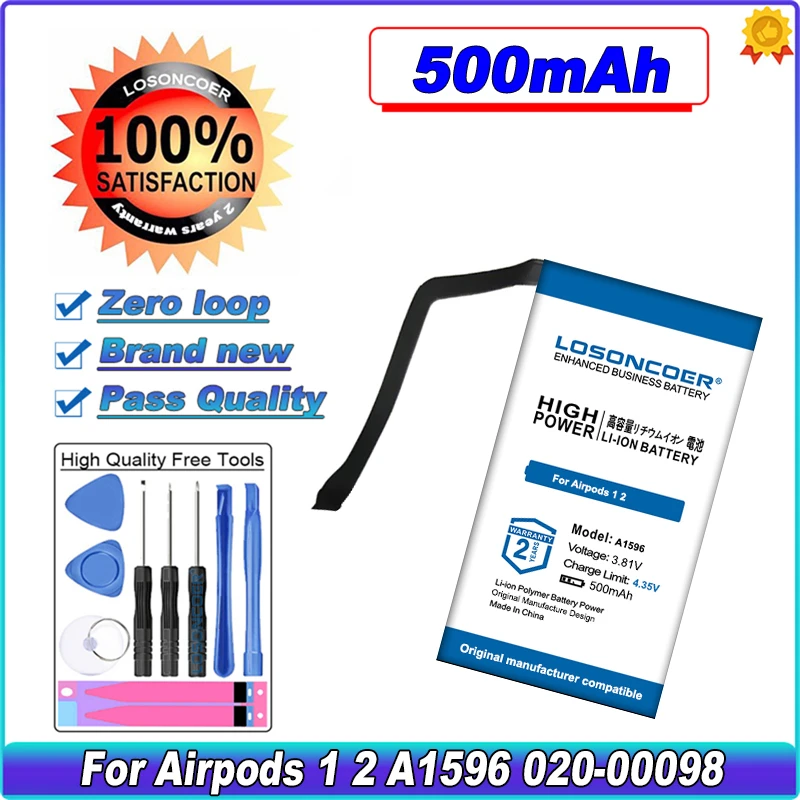 

LOSONCOER A1596 020-00098 500mAh Battery For Airpods 1 2 1st 2nd Wireless Charge A1596 Batteries