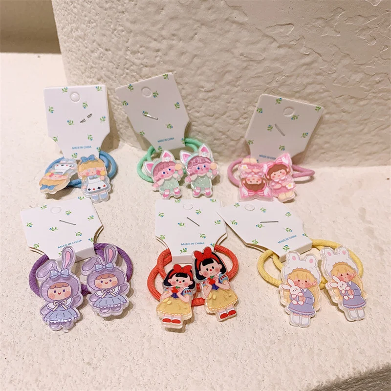 

1 Pair New Sweet Girl Cute Cotton Rabbit Princess Rubber Band Hair Rope Headdress Fashion Children's Ponytail Hair Accessories