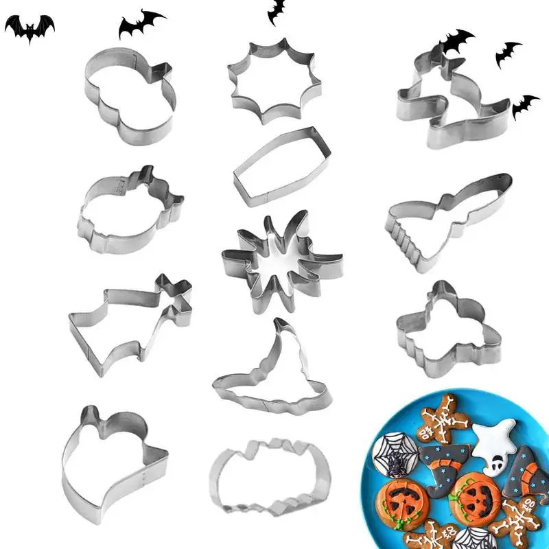 

Cookie Cutter 12 Pieces Halloween Cookie Cutters Shapes Stainless Steel Cookie Cutters Mold For Cakes Biscuits And Sandwiches