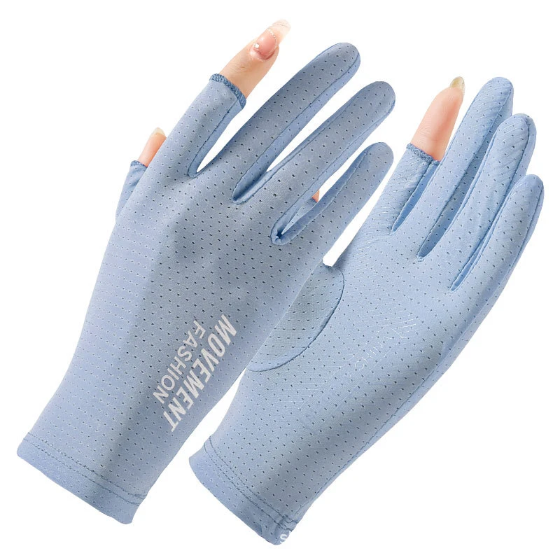 

Summer Ice Silk Sun Proction Fingerless Gloves Breathable Mesh Two Half Fingers Gloves Women Riding Driving Sunscreen Gloves