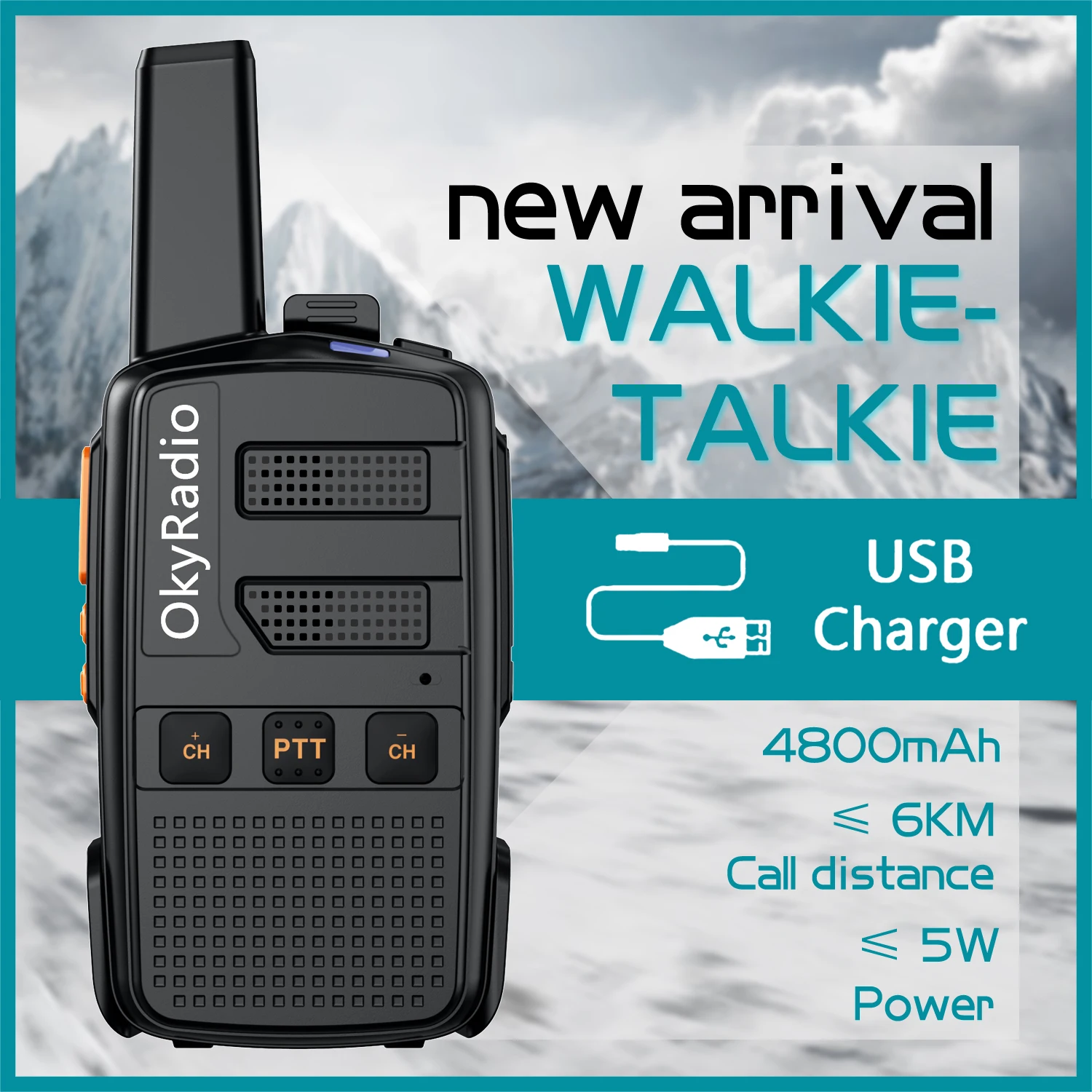 new large capacity 4800mah okyradio 5w portable waterproof walkie talkie with 6km call distance for hotel construction sites free global shipping