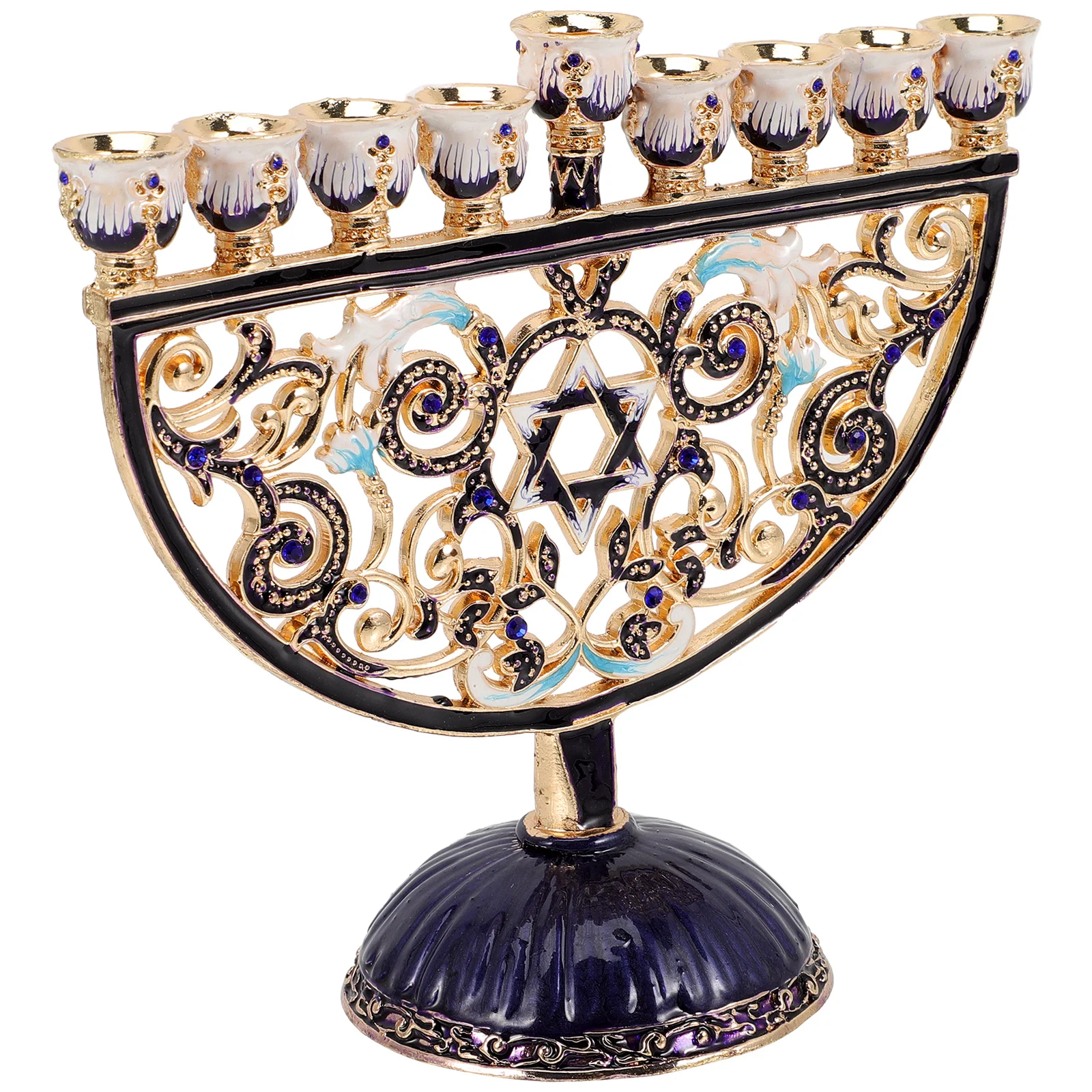 

Menorah Hanukkah Holder Stand Candlestick Jewish Metal Vintage Chanukah Tablecontainer Tealight Ornament Star Candelabra Decor