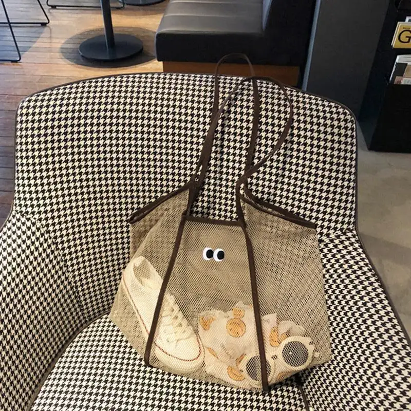 

New Summer INS wind transparent mesh shoulder bag women lightweight all-match large capacity shopping bag Beach net bags