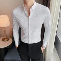 2022 casual slim shirts men long sleeve classic striped business formal dress shirt social party tops tuxedo blouse men clothing