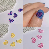 10pcs 3d resin heart nail art charms transparent 6 color black white plaidchecker board heart nail rhinestone diy nail ornament