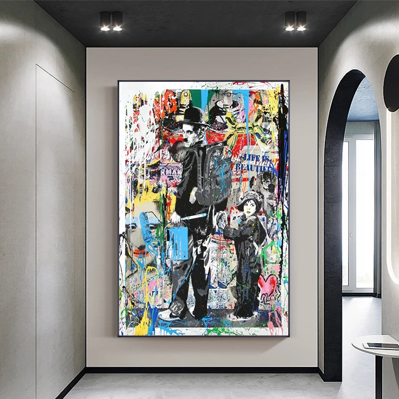 Плакаты и печати Movie Master Chaplin Abstract Graffiti Art на холсте с изображением уличных классических фигур.