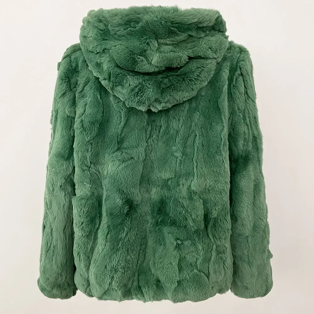 Женская куртка с капюшоном и леопардовым принтом из натурального кроличьего