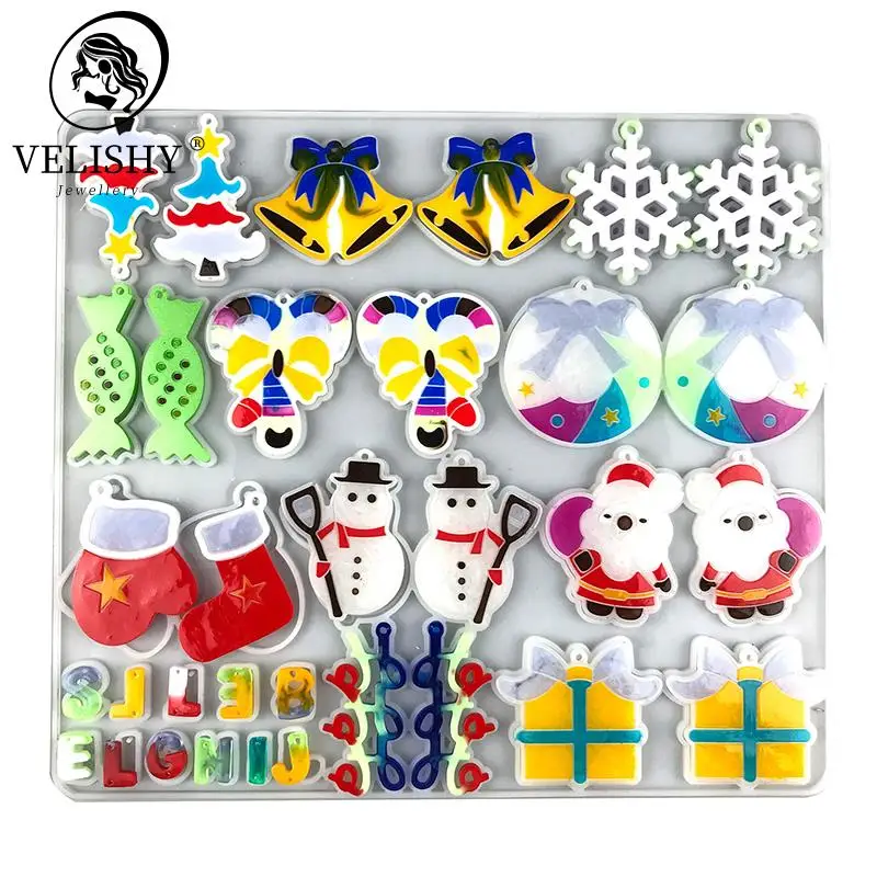 

DIY Silicone Christmas Mold Epoxy Resin Jewelry Making Tool Set Christmas Tree Snowflake Elk Pendant Mold Keychain