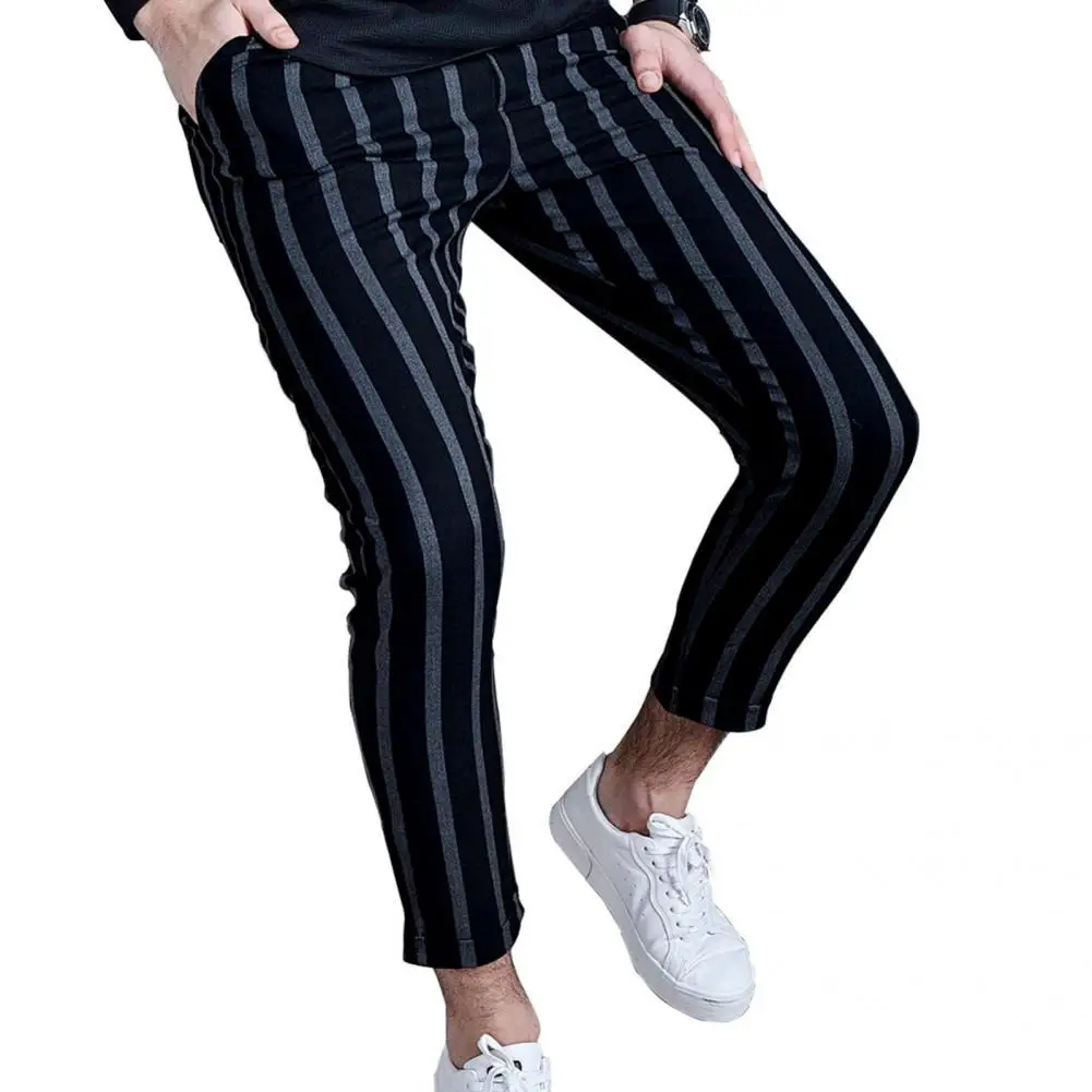 Stylish Pencil Pants Striped Streetwear Drawstring Closure Striped Pants Summer Pants Men Pants