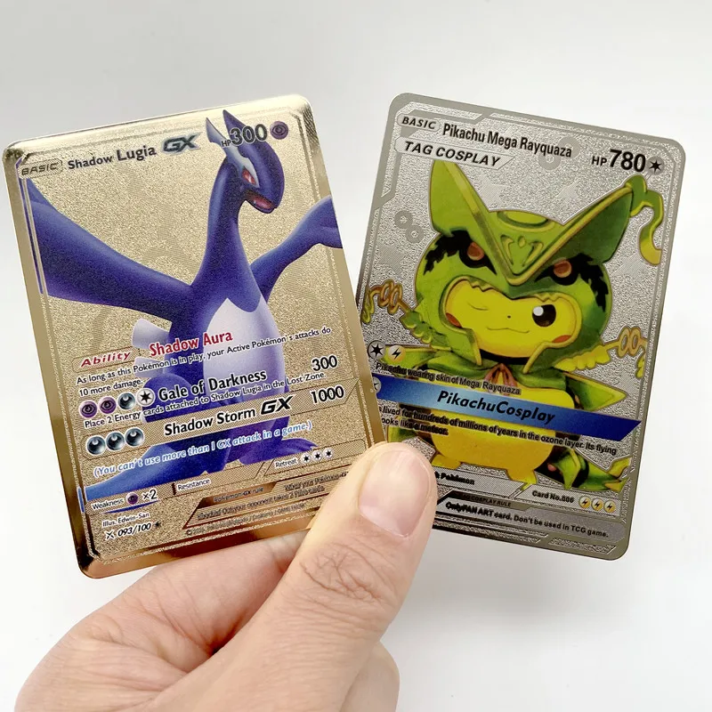 

New 27 Pokemon Flash-Tarjeta Dorada de Pikachu, игра с надписями, коллекционные наборы, Драгон Gx, Vmax, V EX