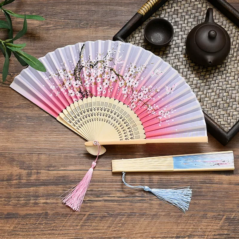 

Vintage Style Silk Folding Fan Chinese Japanese Pattern Art Craft Gift Home Decoration Ornaments Dance Hand Fan