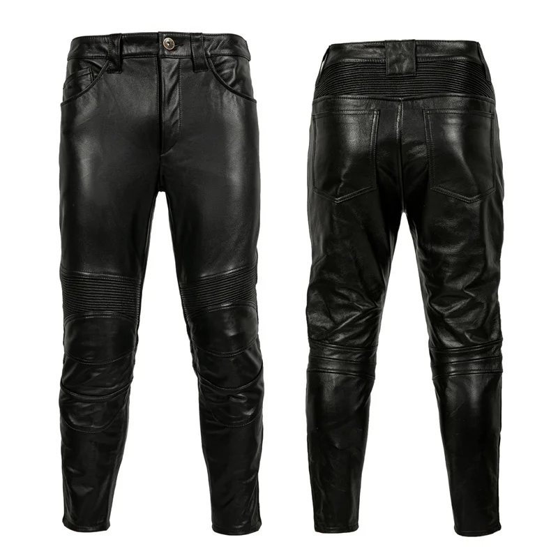 

Protectors Motorcycle Pants Real Cowhide Men Leather Trousers Fashion Motor Riding Leather Pants Autumn
