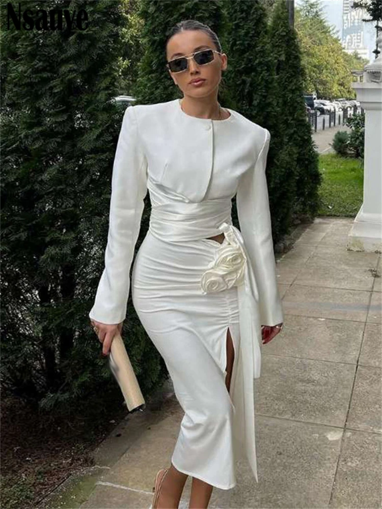 Женская Юбка-миди с длинным рукавом заниженной талией