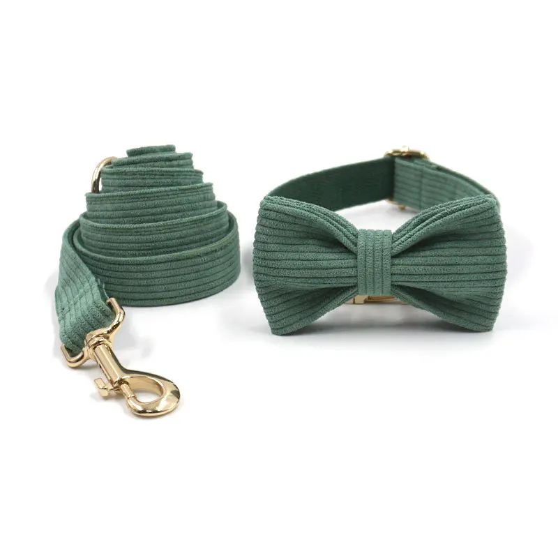 

Green Luxury Dog Collar Leash Bow Tie Set Free Personalized ID Pet Dog Tag Collar Leash Lead For Small Medium Large Dogs