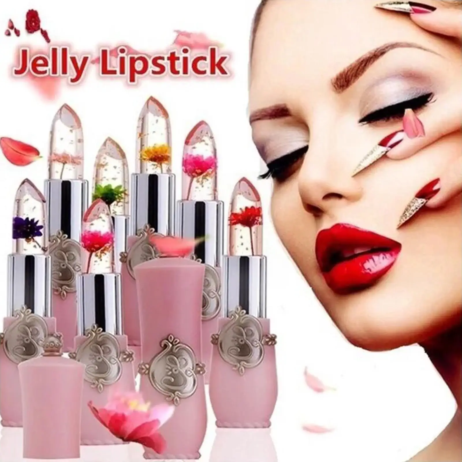 

Moisturizer Lip Gloss Transparent Jelly Flower Lipstick Temperature Makeup Waterproof Balm Lip Color Tool Change Cosmetic M H5N5