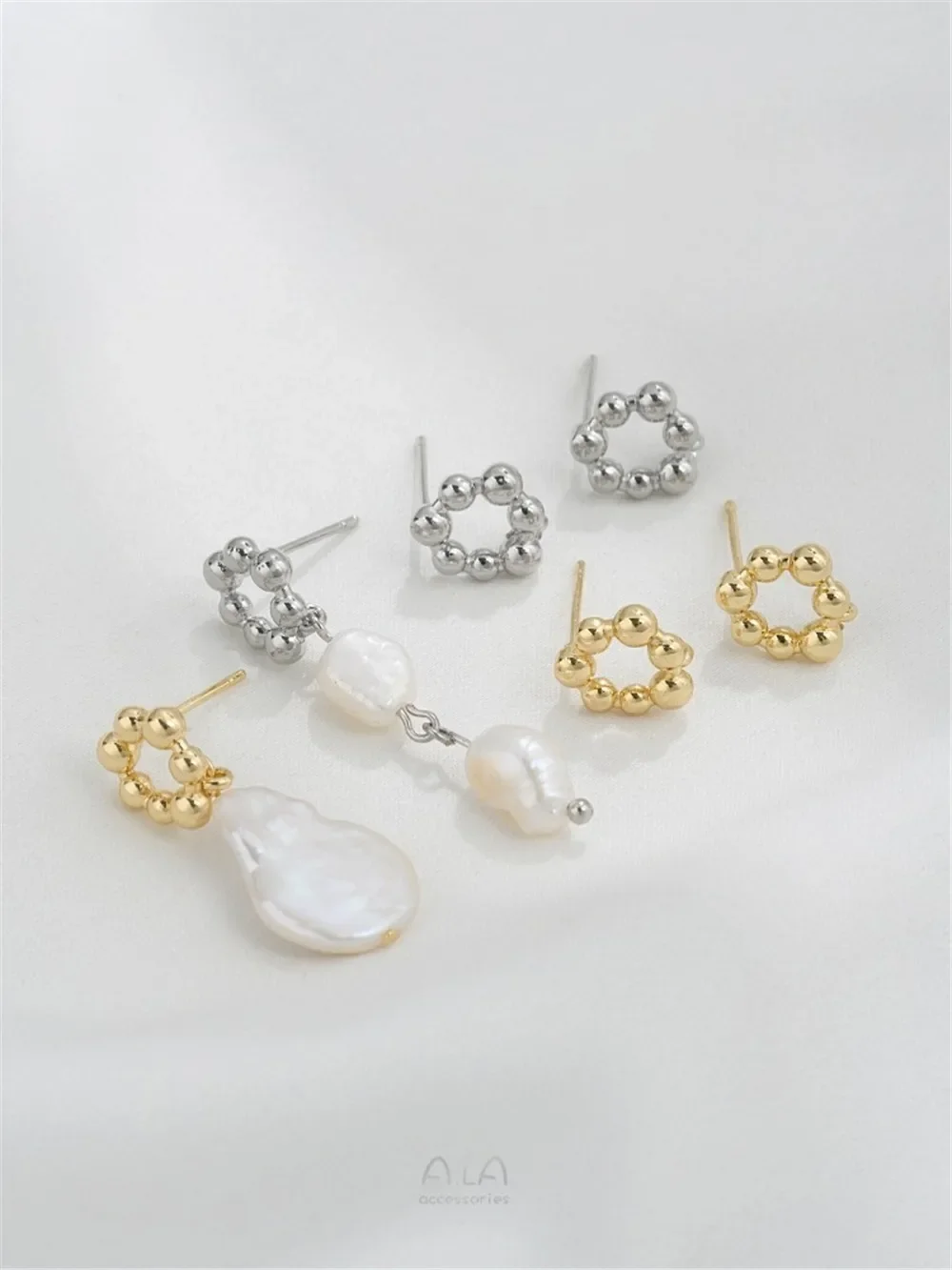 Серьги-кольца из серебра 925 пробы с иглами 14-каратного золота серьги-кольца